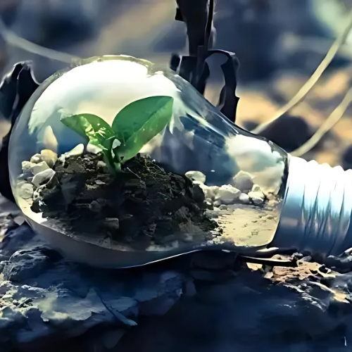 Shelly Land, bulb with plant growing inside